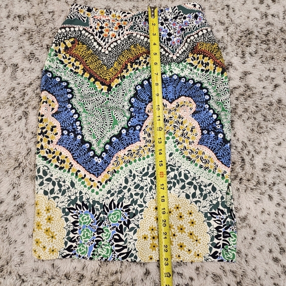 Moulinette Soeurs SZ 0P Festive Multicolor Midi Lined Pencil Skirt Side Zip - Picture 8 of 10